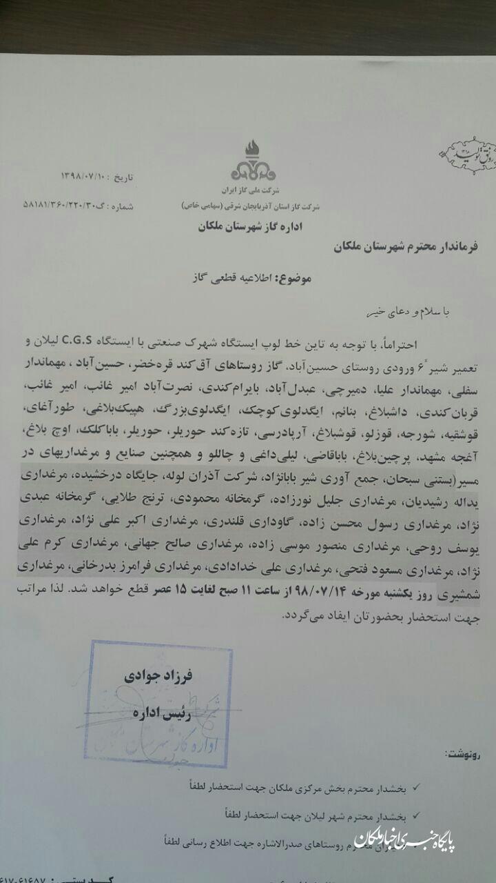 قطعی گاز در ۲۸ روستای شهرستان ملکان+اسامی روستاها