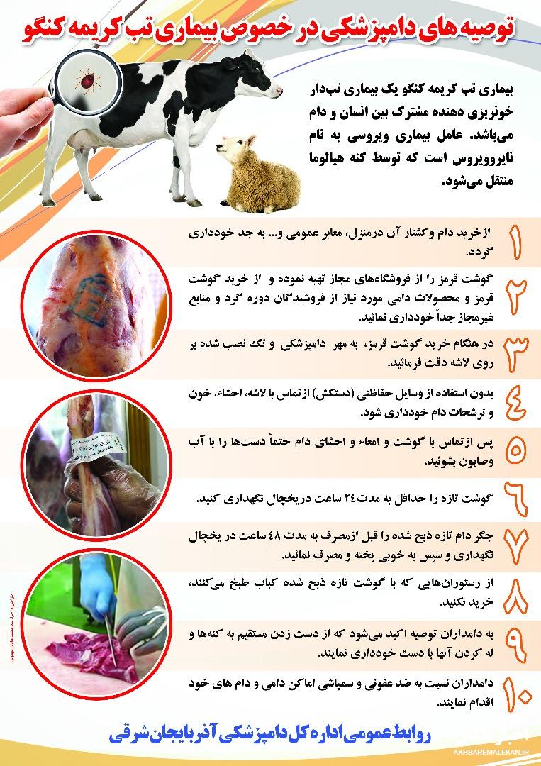توصیه های اداره دامپزشکی شهرستان ملکان در خصوص پیشگیری از بیماری تب کریمه کنگو